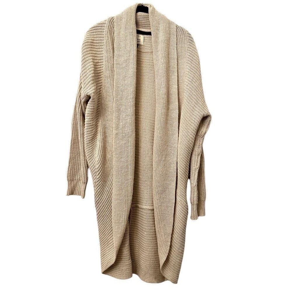 Cotton On Knit Wear Open Front Shawl Collar Longline Cardigan Beige Large